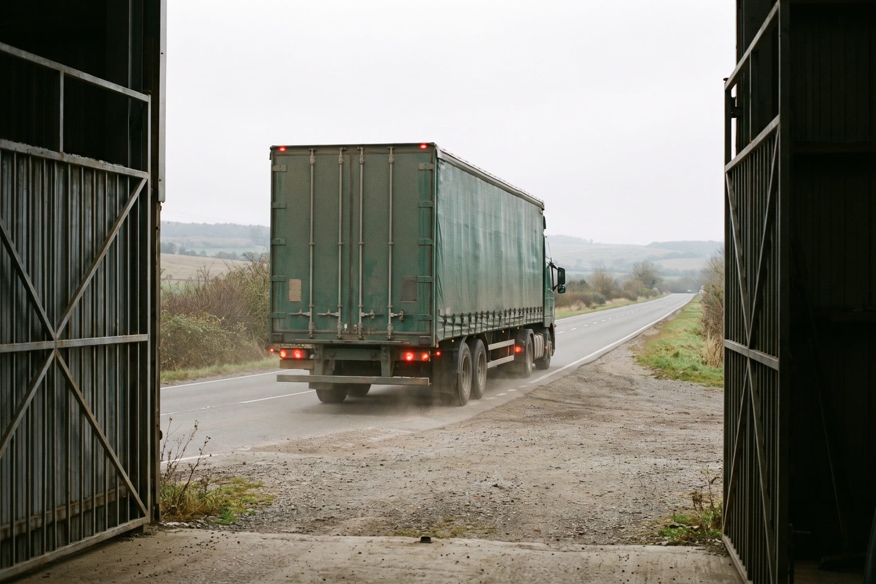 LKW verlässt das Lager Richtung EU
